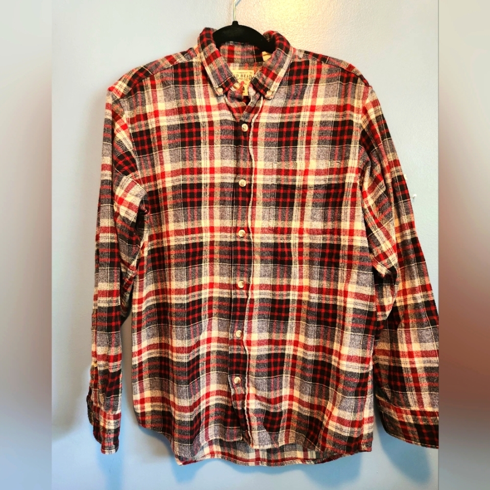 EUC RED HEAD Brand Co. Men's Red,Black,Tan Plaid Flannel Shirt Medium
